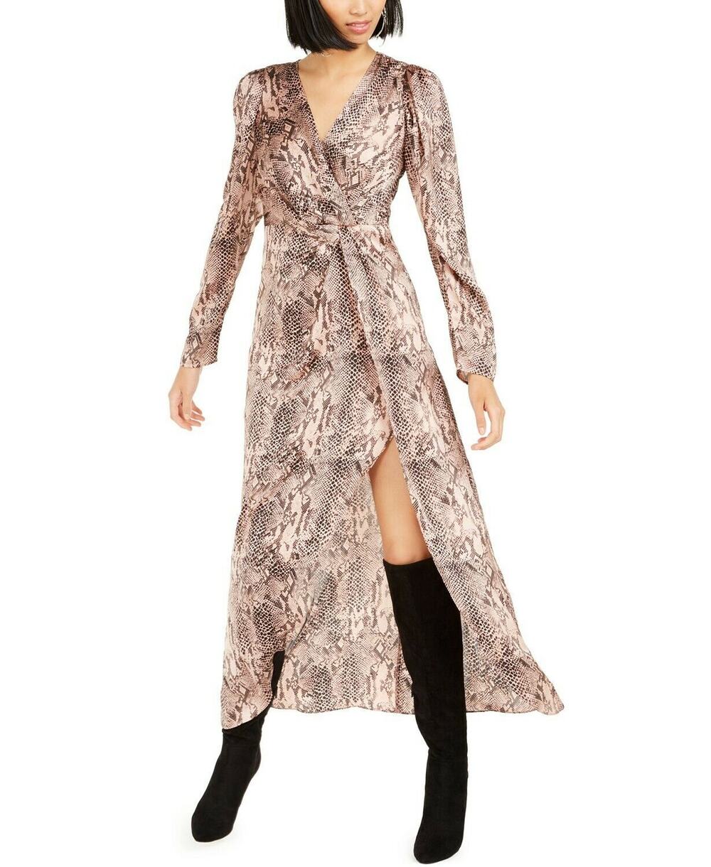 Bar iii Becca Tilley SnakePrint Twist Front Midi Dress Long Sleeve V-Neck XL NEW